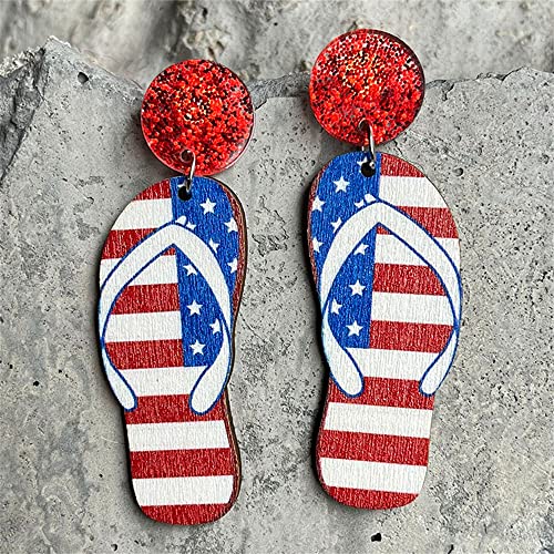 Fourth of July Wooden Ice Cream Leopard Print Football Slippers Stars Independence Day Red White and Blue Earrings American Flag Patriotic Earrings2