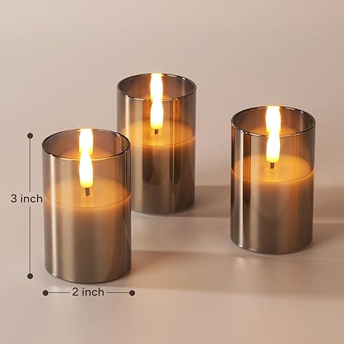 Miniatura 2 de Velas votivas sin llama de vidrio gris con temporizador remoto, velas LED parpadeantes de cera real, juego de 6  2 pulgadas de alto 3 pulgadas