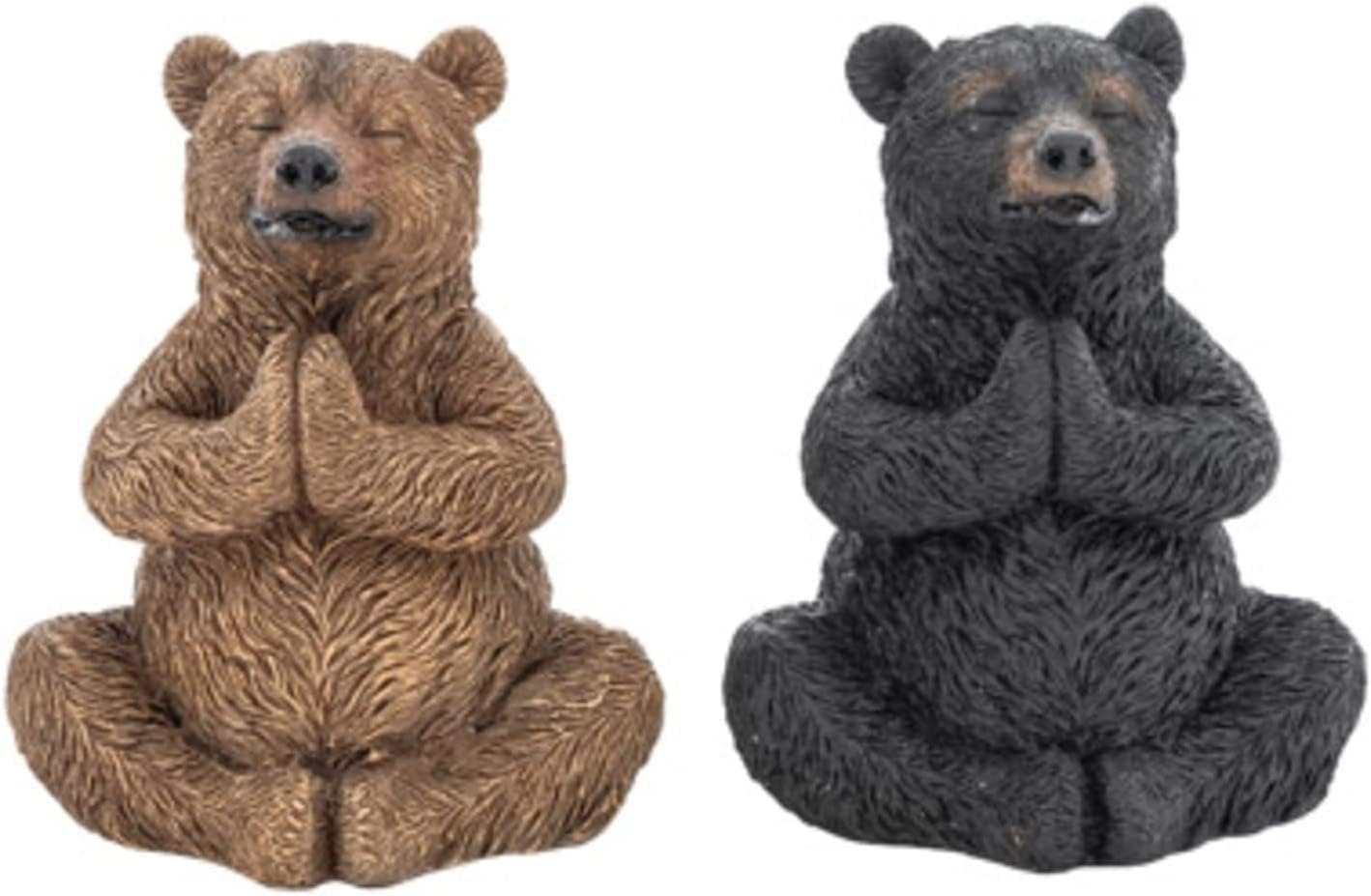 Yoga Bear Figurine Set Cabin Decor Meditating Zen Bear