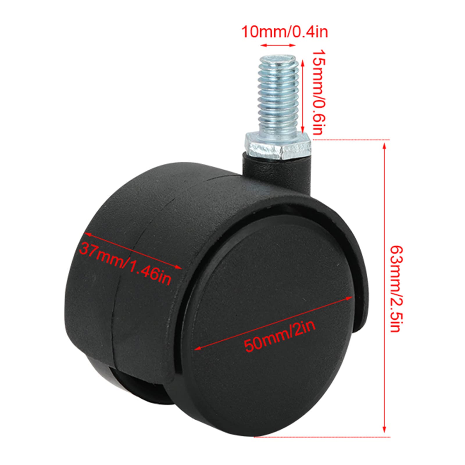 4 Rotelle Con Freno Per Sedie - 50mm Per Pavimenti Duri, Girevoli 360° - Foto 3