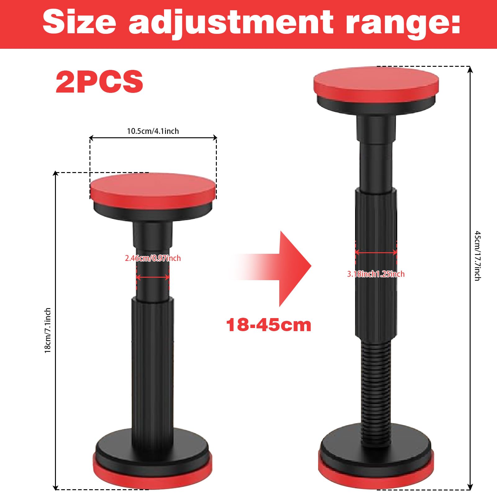 Supporti regolabili in altezza, supporto telescopico, asta di supporto regolabile per armadio, divano, lavandino, portata fino a 200 kg, altezza regolabile da 18 a 45 cm, supporto da soffitto per