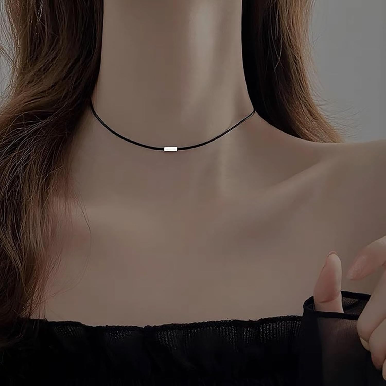 Boho Leather Choker Necklace Black Leather Cord Choker Necklace Gothic Leather Suede Necklace Short Black Collar Necklace Tiny Square Necklace Jewelry for Women - Image 2