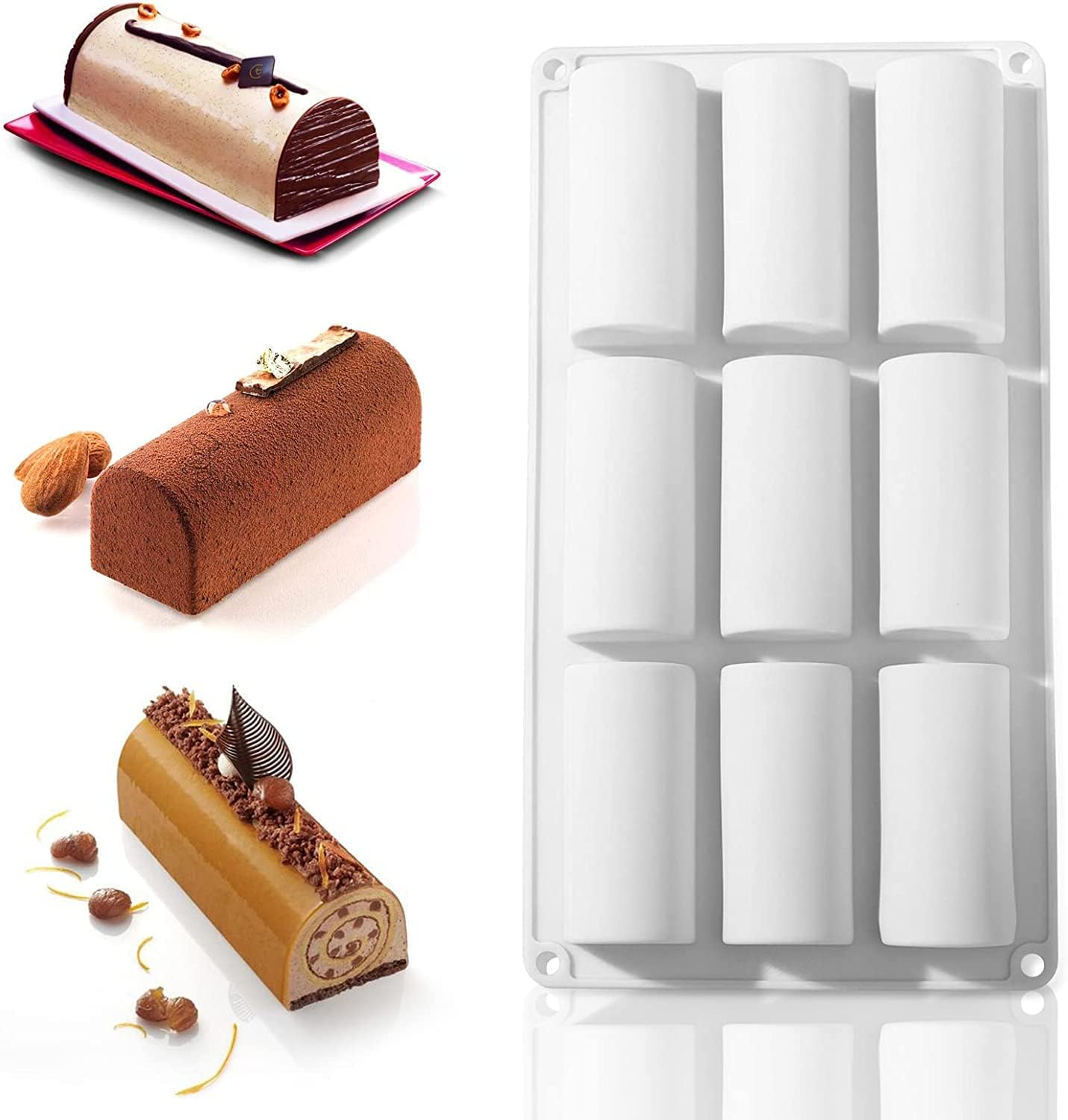 Cake Molds for Baking - 9 Cavities Log Mold Swiss Roll Pan Chocolate Mold Silicone loaf tin for Baking 3D Cylinder Baking Mould for Candy Pastry Dessert DIY Soap Silicone Mini Bread Pan.-image-44