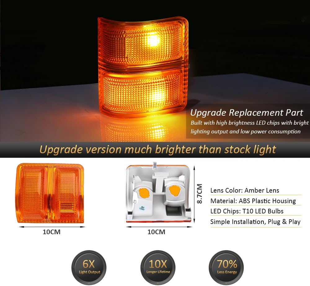 D-Lumina LED Side Mirror Marker Lights Housing for 2008-2016 Fo'rd F250 F350 F450 F550 Super Duty Signal Mirror Lights, Amber Lens Amber & White T10 LED Bulbs Turn Signal Mirror Light, Pack of 2
