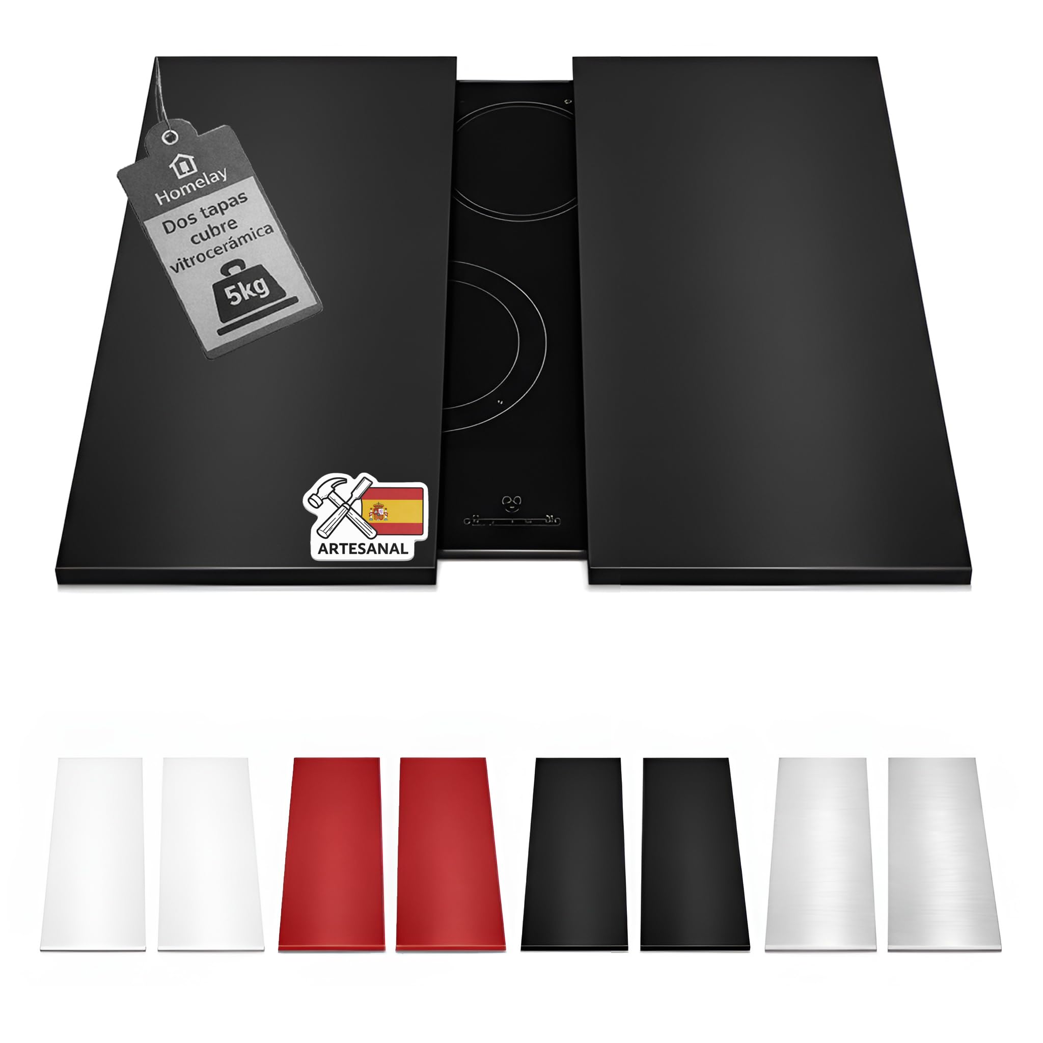 Tapa para vitrocerámica. Tapa cocina inducción (No GAS). 55 x 33 x 2,5 cm. Muy resistente. Hecho en España. Protector de vitroceramica, cubrevitroceramicas (2, Negro)