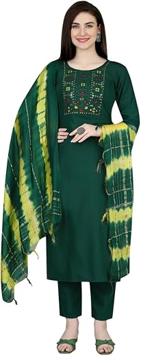 Women's Beautiful Heavy Cotton Blend Embroidered Salwar Suit For Women Readymade Salwar Suit Set Full-Stitched Top Pant an...