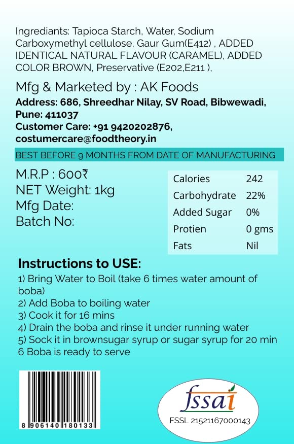 Image of Food Theory Chewy Tapioca pearl Original Brownsugar Boba Pearls 1 kg