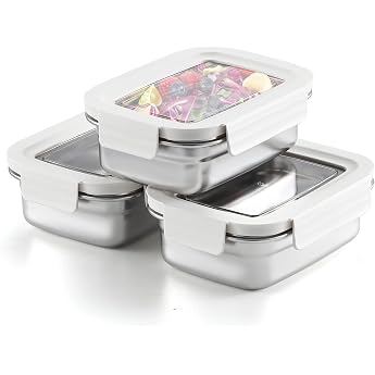 Misichao Kleine Edelstahl-Frischhaltedosen mit Deckel   stapelbare Meal Prep Lebensmittelbeh lter f r K che & Speisekammer auslaufsicher wiederverwendbare Bento-Lunchbox aus Metall Wei  650 ml