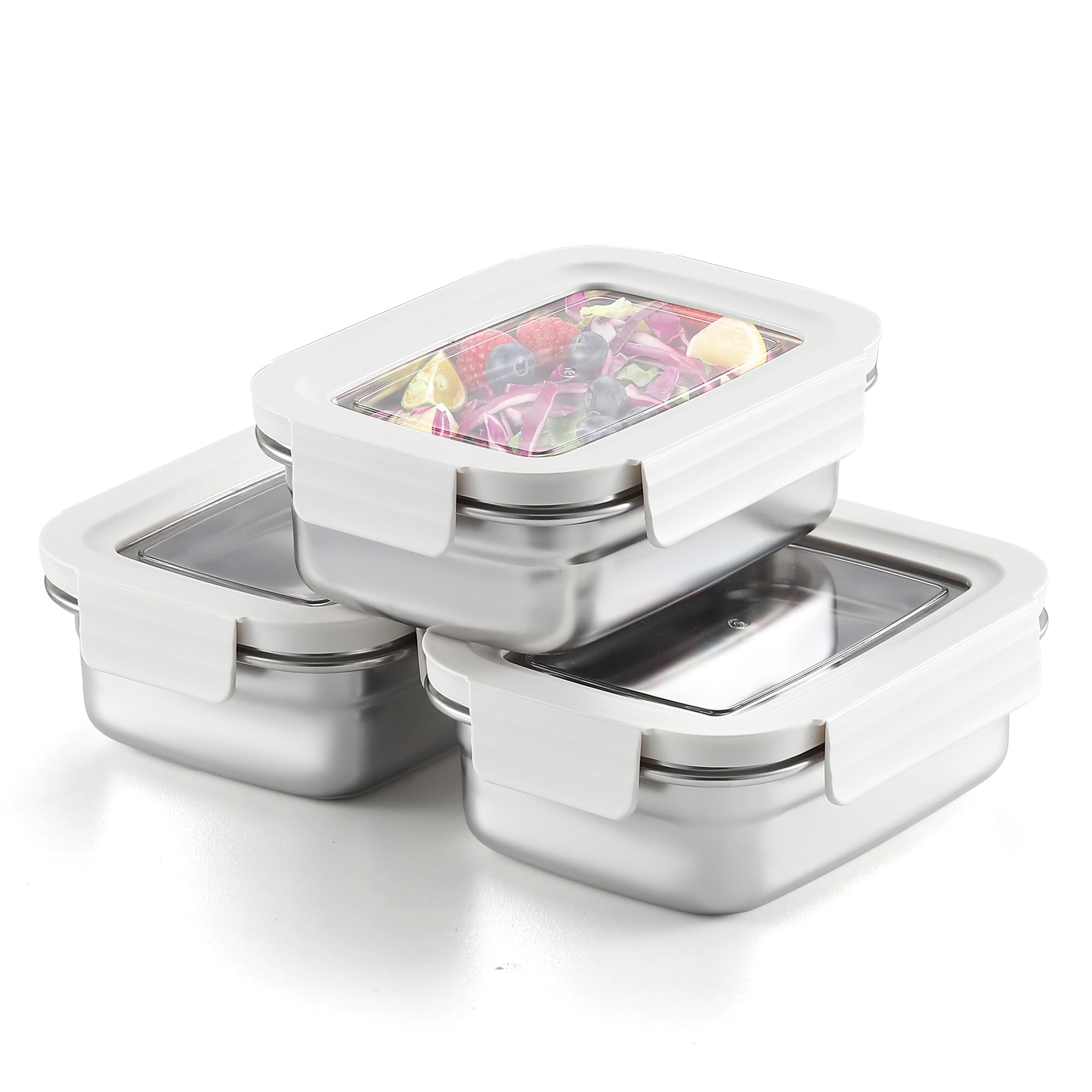 Misichao Small Stainless Steel Food Storage Containers with Lids - Stackable Meal Prep Food Containers for Kitchen & Pantry, Leakproof, Reusable Metal Bento Lunch Box (White, 650 ml) — image 1
