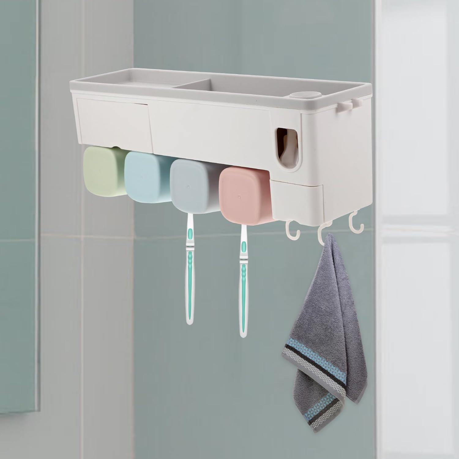 1set Automatic Toothpaste Dispenser and Toothbrush Holder Wall-Mounted Bathroom Organizer for Easy Access Non-Punching Installation Multifunctional Rack for Use