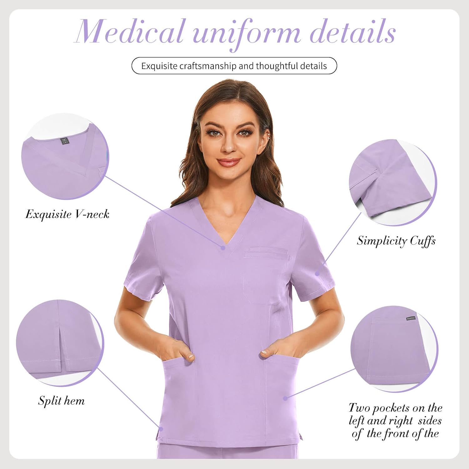 VIAOLI Scrubs for Women Set V-Neck Top & 8 Pocket Jogger Pants Womens Scrubs Nursing Uniform Solid Stretch Medical Scrub Set