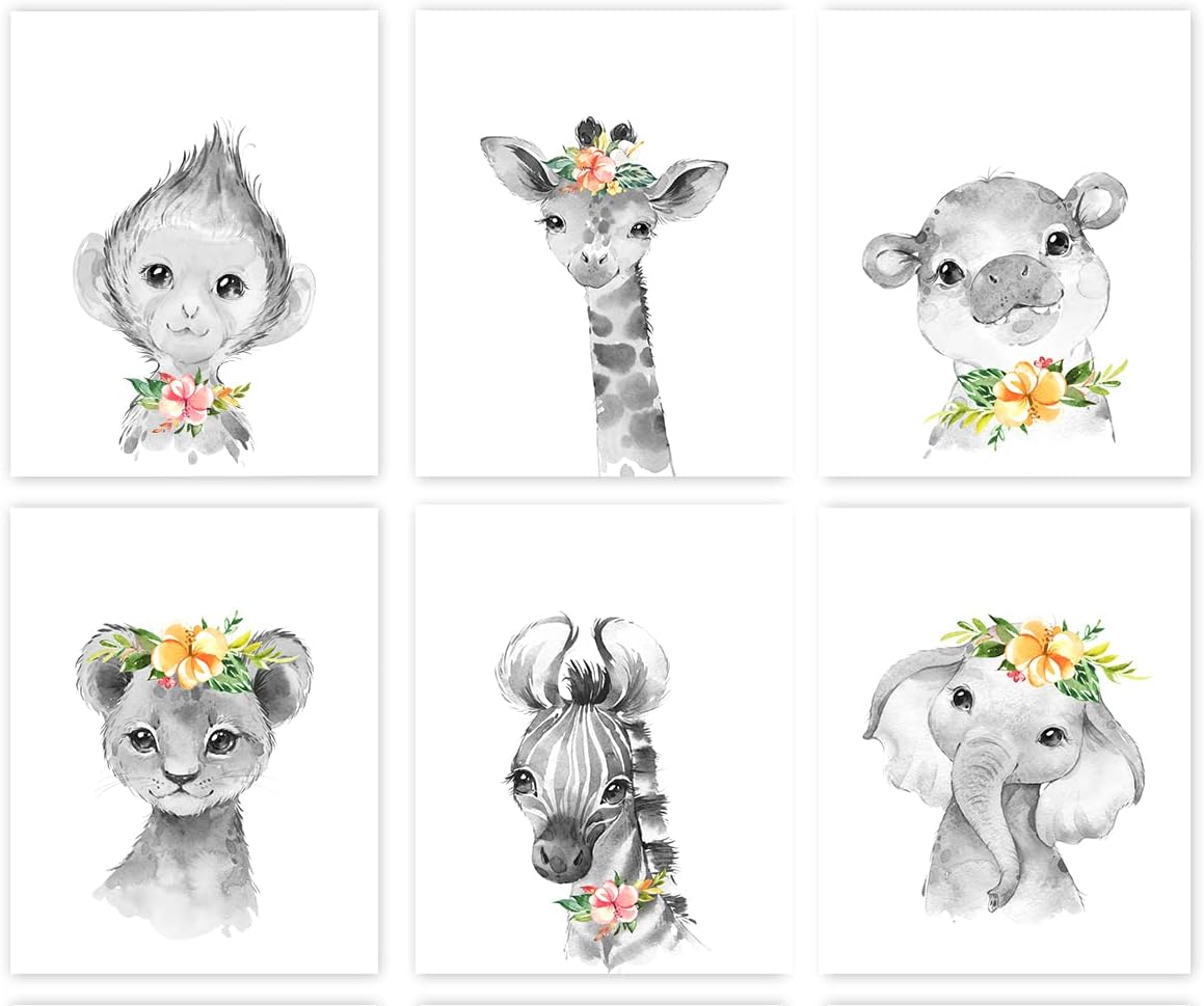 Amazon.com: Nursery Wall Decor | Set of 6 Baby Wall Decor/Baby Safari ...