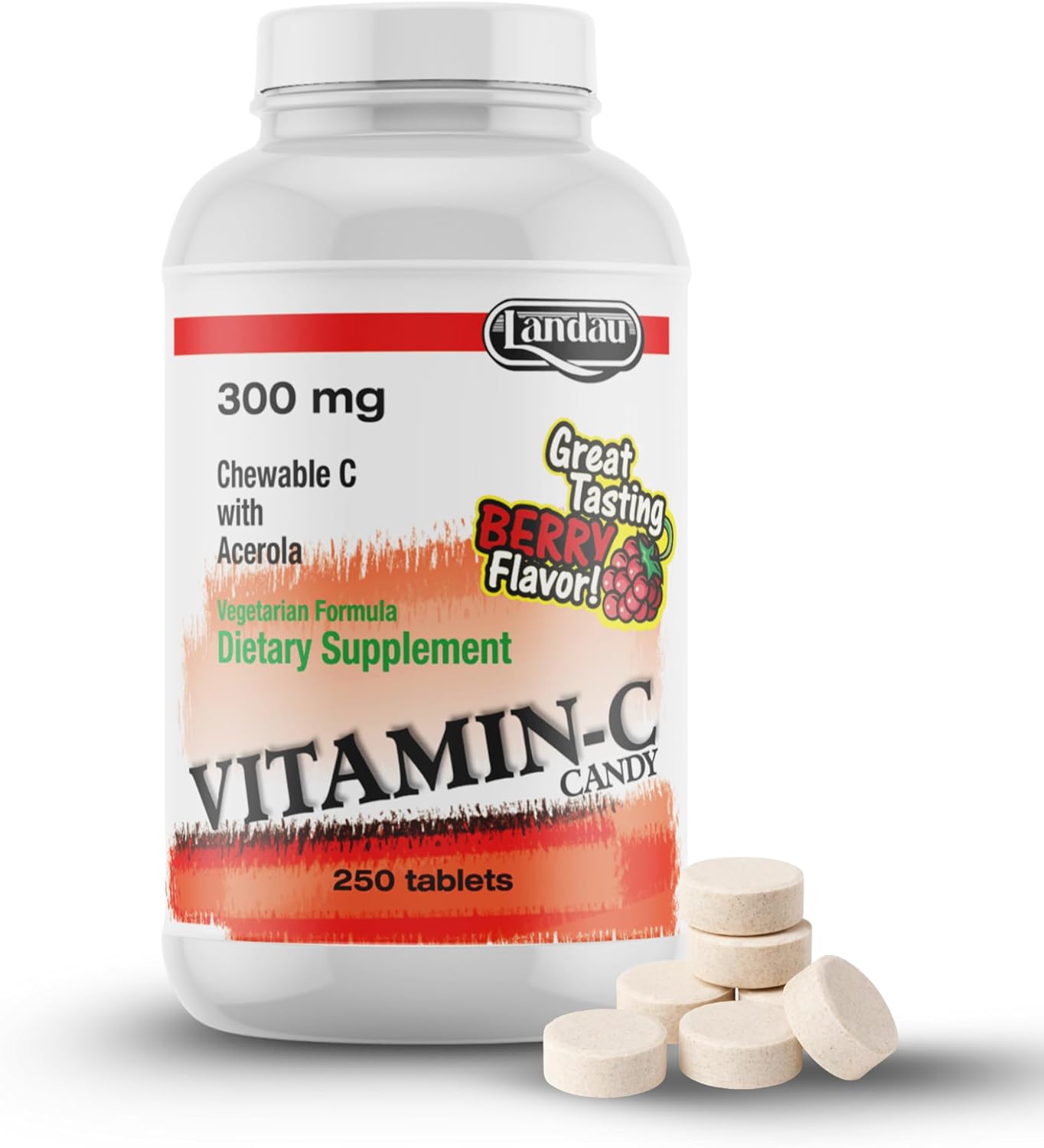 Landau Chewable Vitamin C Candy 300 Mg. Great Tasting Berry Flavor (250Count)