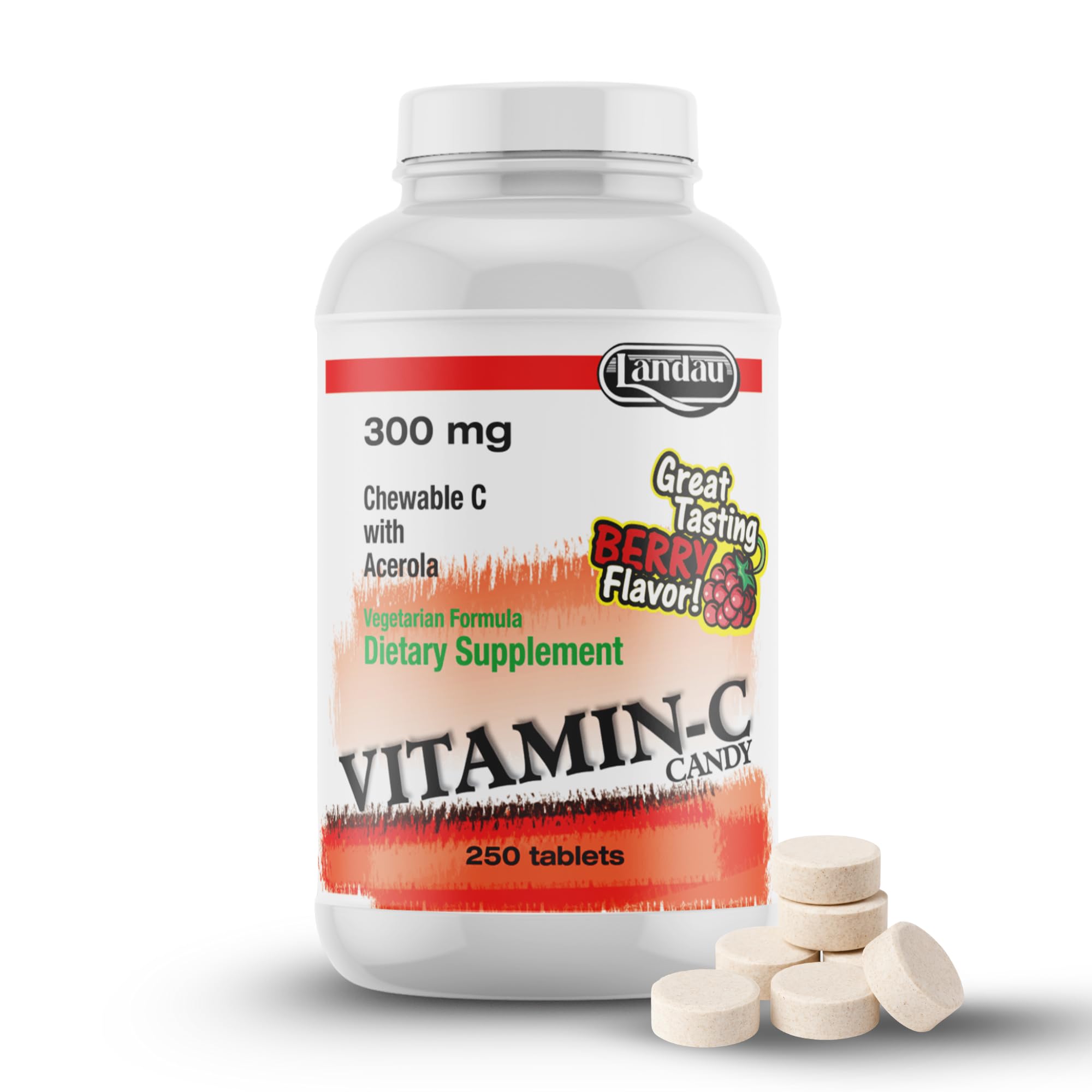 Landau Chewable Vitamin C Candy 300 Mg. Great Tasting Berry Flavor (250Count)