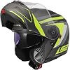 LS2 STROBE 2 Phantom Mat Titanium-Neon Sarı Kask, ECE 22.06 P/J Sertifikalı Çene Açılır Modüler Kask, KPA Kabuk, Dahili Güneş Vizörlü, Gözlük Uyumlu