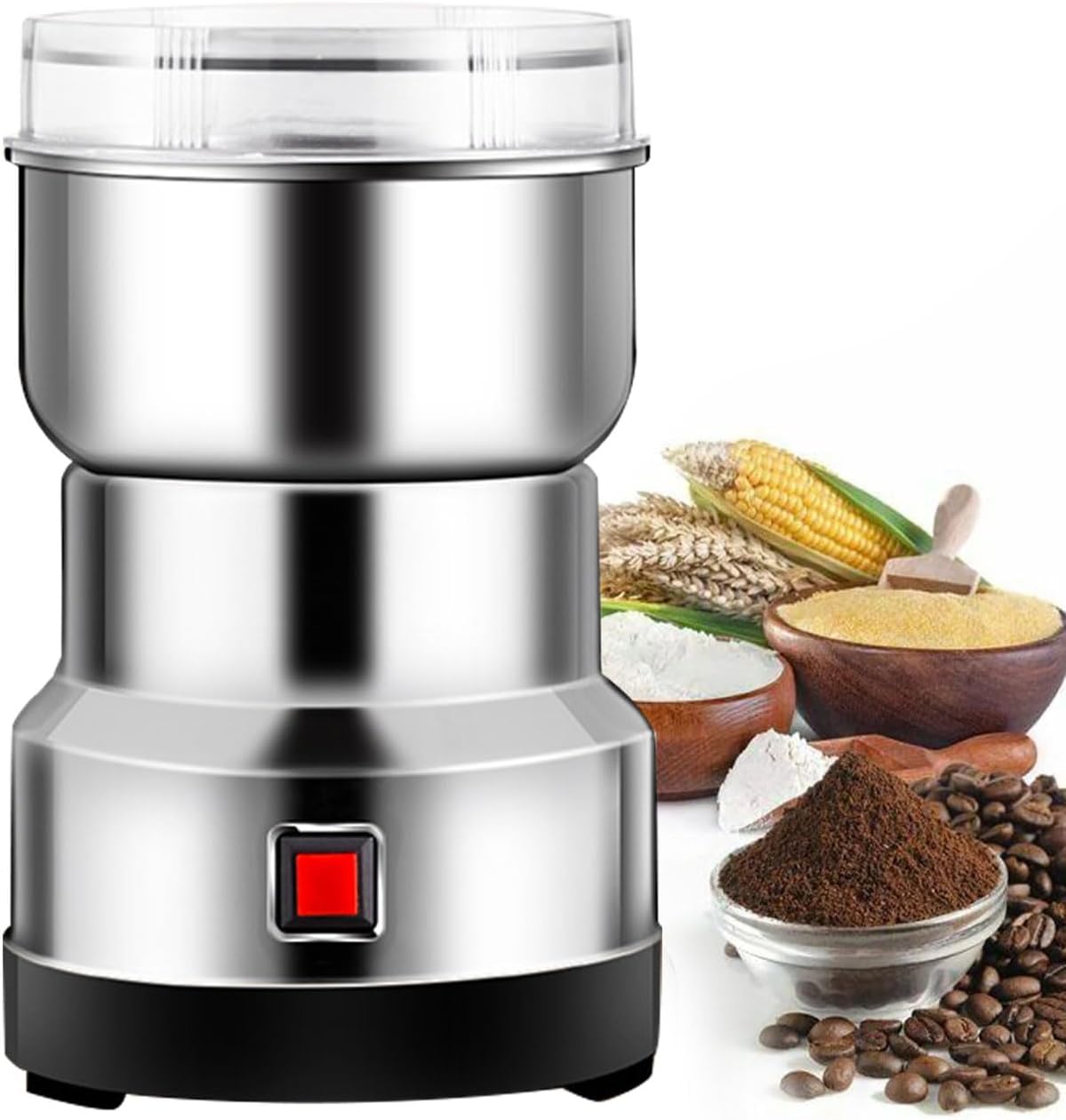 AIZYR Electric Coffee Grinder and Spice Grinder Clear Lid, Stainless Steel for Household Cereals Nuts Spices Beans Coffee Flour Grinder,220v Au Plug