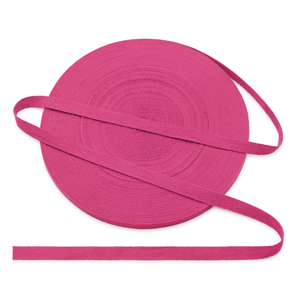 Jamsinmu Cotton Bias Binding Tape 10 mm, Herringbone Tape Cotton Tape with Herringbone Pattern, Cotton Strap Tape 10 mm, Cotton Ribbon 1 cm, Rose Pink C406, 45 Yards
