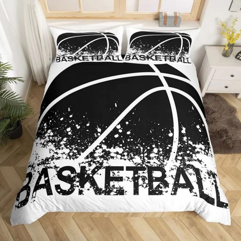 Funda nórdica baloncesto negro 220x240 de microfibra sin arrugas para cama 150 fácil de lavar