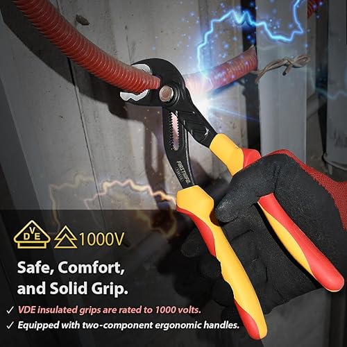 Miniatura 4 de FIRSTINFO F38110  Alicates aislados para bomba de agua con botón pulsador de 10 pulgadas  cocodrilo  Alicates de junta deslizante  Calidad de Taiwán