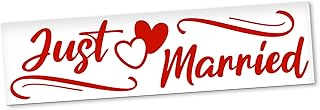 Magnetschild Just Married Auto Brautpaar Hochzeitsdeko Magnetfolie Wetterfest Magnetisch 30 x 8 cm Standard