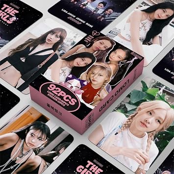 92Pcs Black-P Photo Cards Kpop Bp Lomo Cards,Bp Premium Cards Black&Pink Greeting Cards with Postcards Box for Fans/The Girls