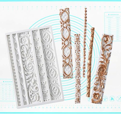 Miniatura 4 de Palksky Molde de silicona para molde, diseño de pergamino barroco para pasteles, para fondant, marco de flores, tapete de encaje comestible para