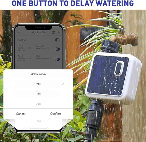 Miniatura 7 de Temporizador de agua WiFi para manguera de jardín, temporizador de manguera inteligente con concentrador de entrada, solo Wi-Fi de 2.4 GHz,