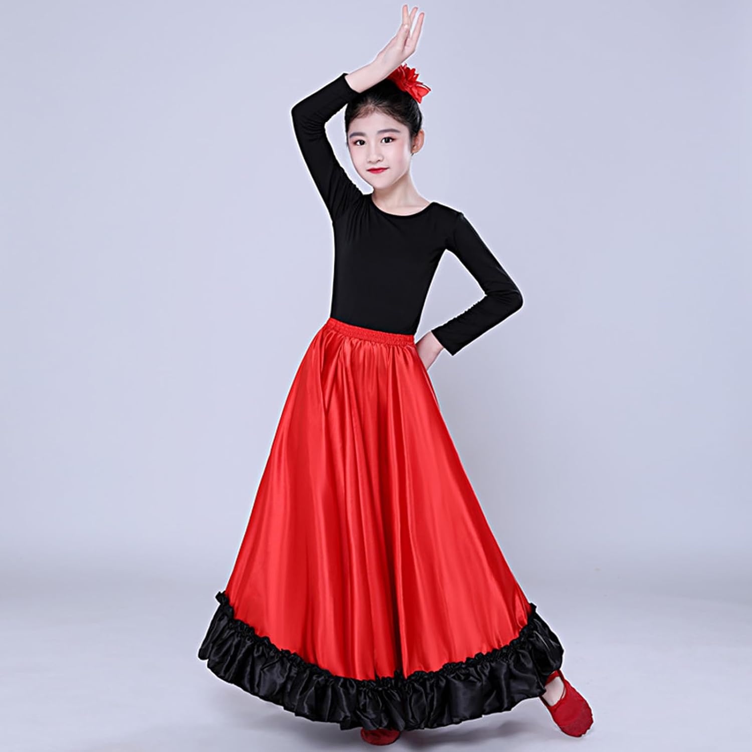 Girls Full Circle Satin Belly Dance Skirts for Spanish Flamenco Costume Mexican Skirt