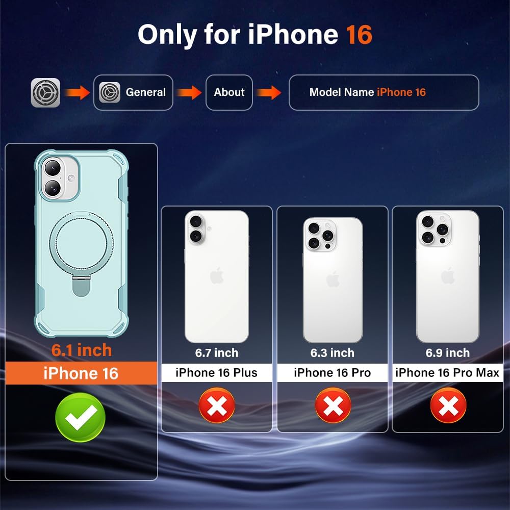 designed for iphone 16 case with magnetic stand [military drop protection][compatible with magnet] shockproof 16 phone case with ring holder, green green iphone 16