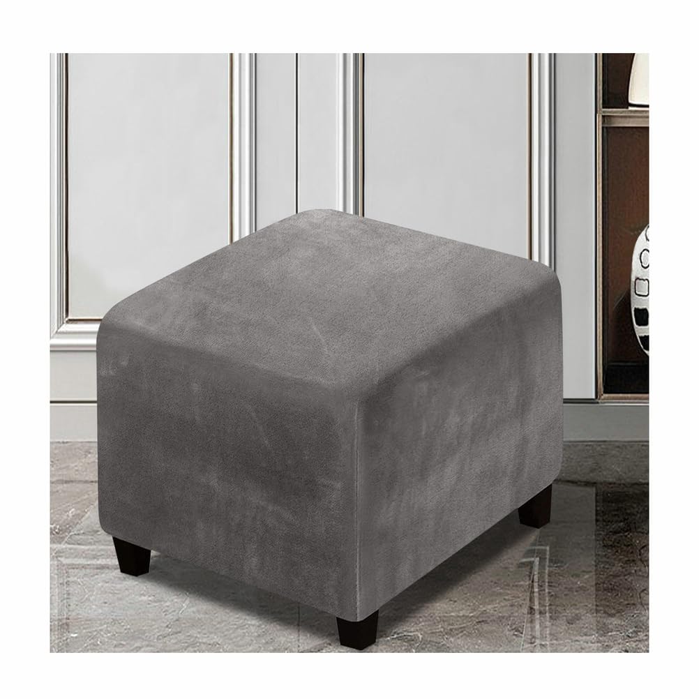 XGANGM Square Footstool Cover Velvet Stretch Small/Medium/Large/Extra Large 38~40/43~50/52~58/68~81/88~95/100~111CM Ottoman Cover Velvet Square Storage Footstool Cover,gray,L/W52~58CM