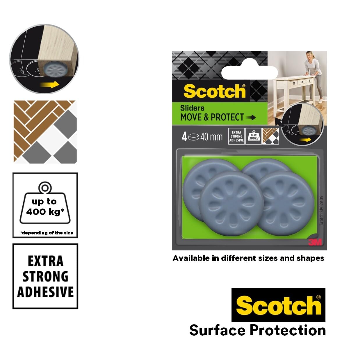 Scotch 0 Move & Protect łyżwy ślizgowe SP62A08, klej, szare, 24 mm, opakowanie 8-100 kg