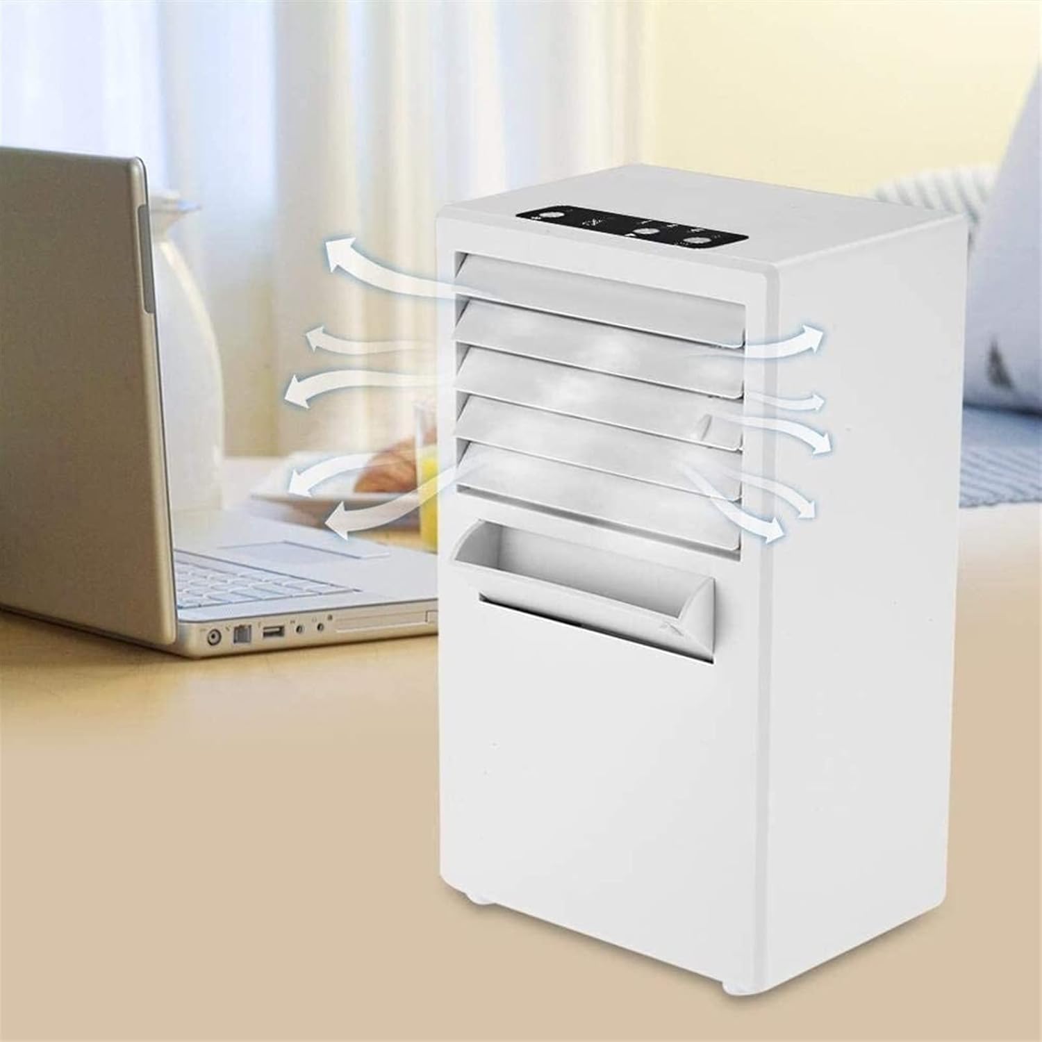 Air Conditioning Fan, Mini Portable Desktop Air Conditioning Fan for Cooling Summer Hot Day Use US Plug 100~240V(Blue) (Size : White)
