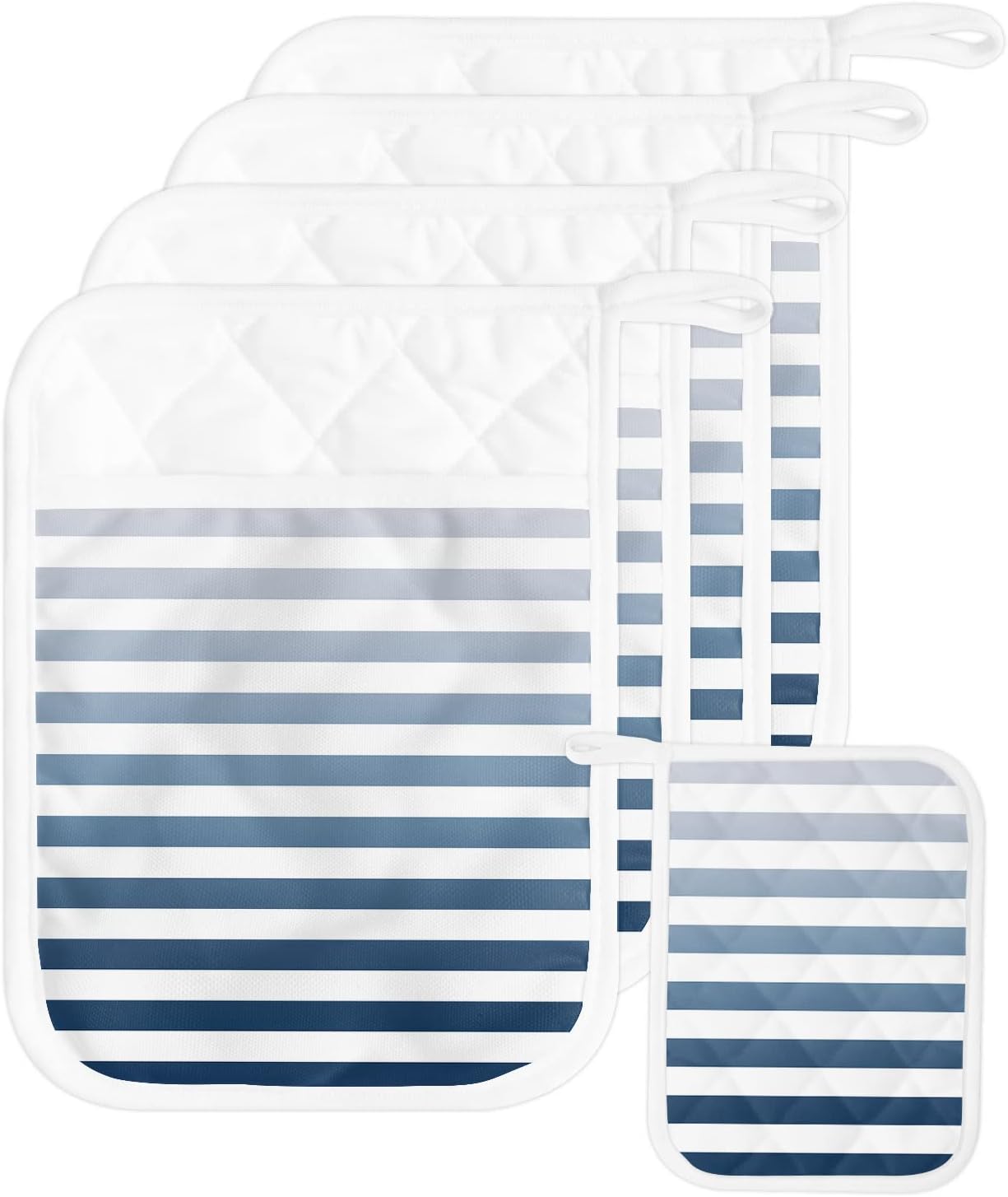 Pot Holders, Ombre Blue Striped Pot Holder, Heat-Resistant Hot Pockets, Pot Holders for Kitchen, Hot Pads for Kitchen, Kitchen Accessories 5 Pcs Potholders