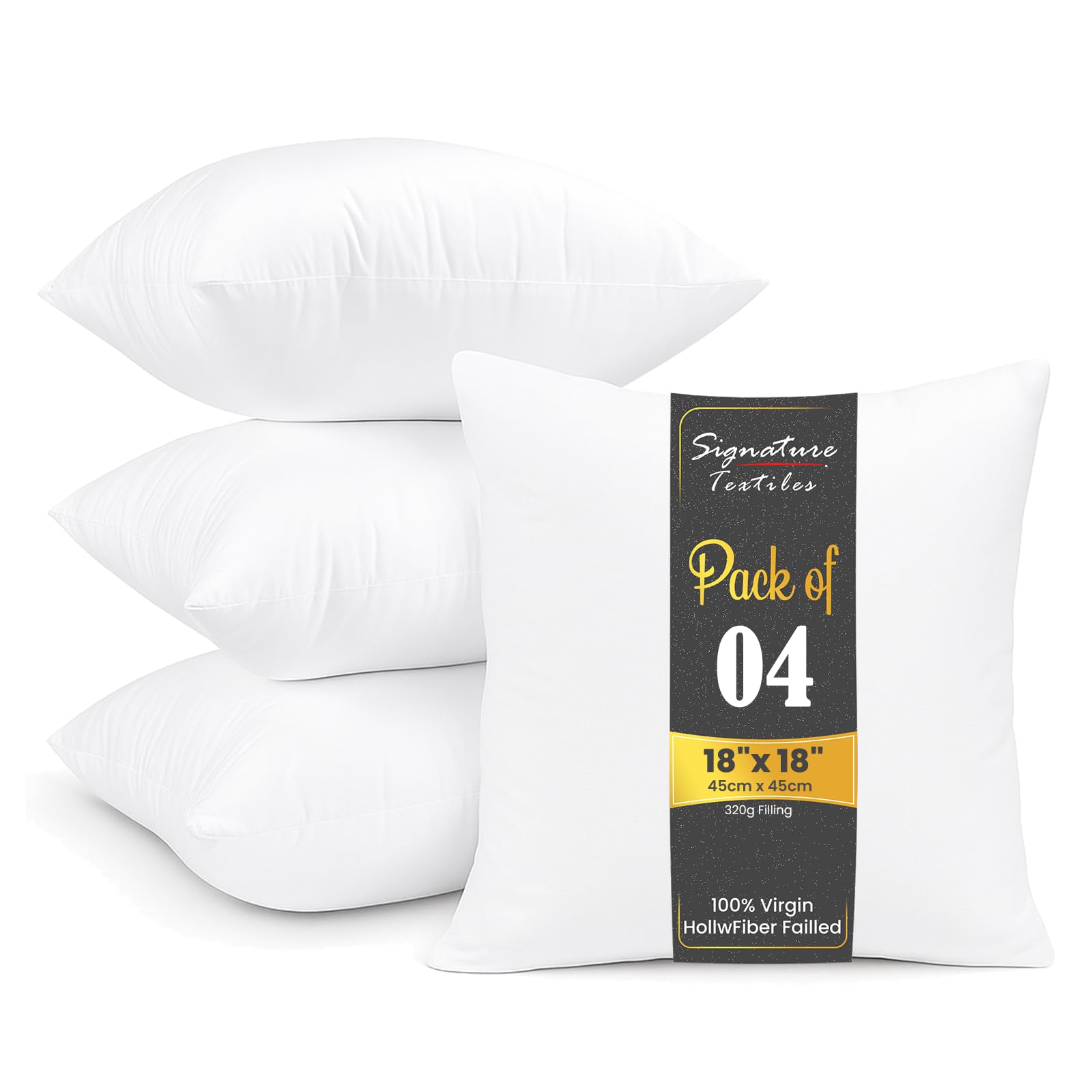 White Signature Textiles® Cushion Inserts Hypoallergenic Fluffy Cushion Inner Perfect Hollowfibre For Sofa Cushion Pads 18"X18" Pack Of 4