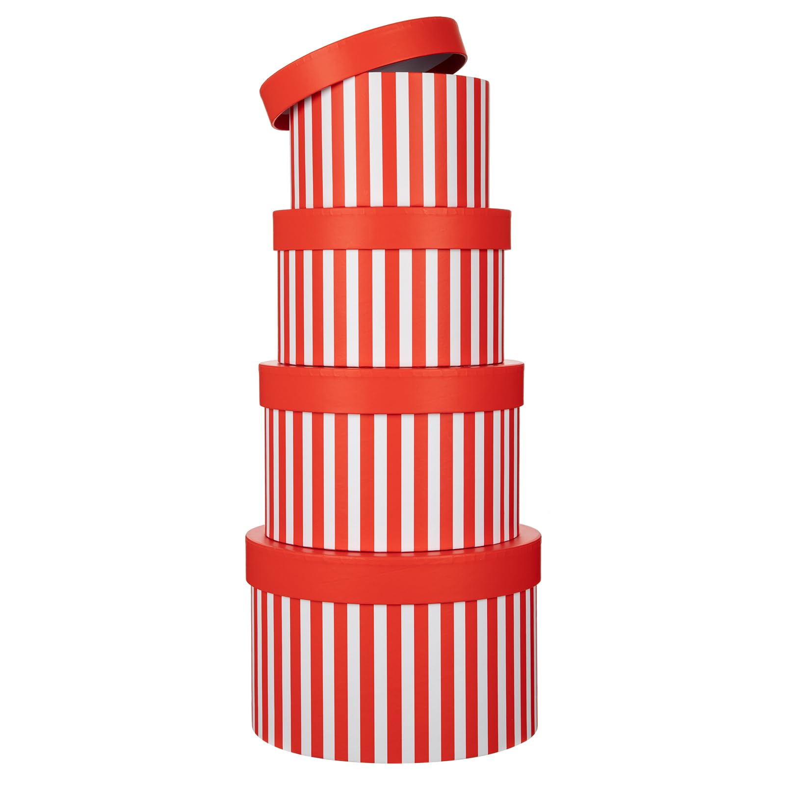 Oairse Gift Boxes with Lids for Presents Gold and Black Striped Round Box for Flower Arrangements Set of 4 Nesting Gift Boxes Bulk for Bridesmaid, Proposal, Wedding, Birthday, Party Favor Graduation
