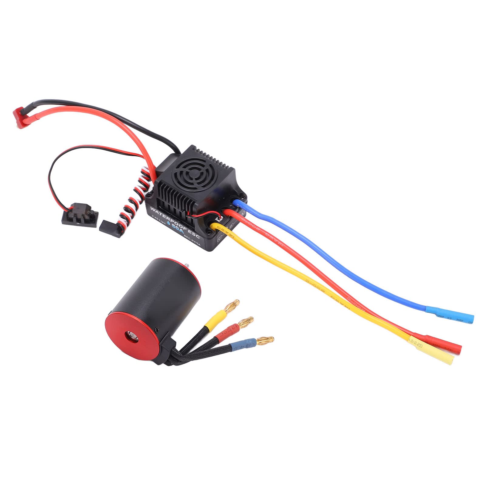 Motor sin escobillas 3650 4300KV, ESC de 80A, regulador eléctrico, cable largo para coche RC 1/8 y 1/10.