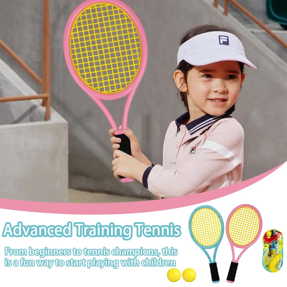 Set di racchette da tennis per bambini, racchetta da tennis per bambini con 2 palline da allenamento, giocattolo da racchetta, ideale per bambini per sport all'aperto e al chiuso