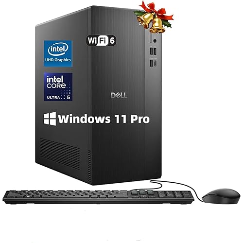 Dell ECT1250 Slim Tower Desktop(2025) - Intel Core Ultra 5 225(10 Cores, Up to 4.9GHz), Intel UHD Graphics, Wi-Fi 6, BT 5.4, Windows 11 Pro, Keyboard & Mouse & Accessories(32GB DDR5 RAM, 1TB SSD)