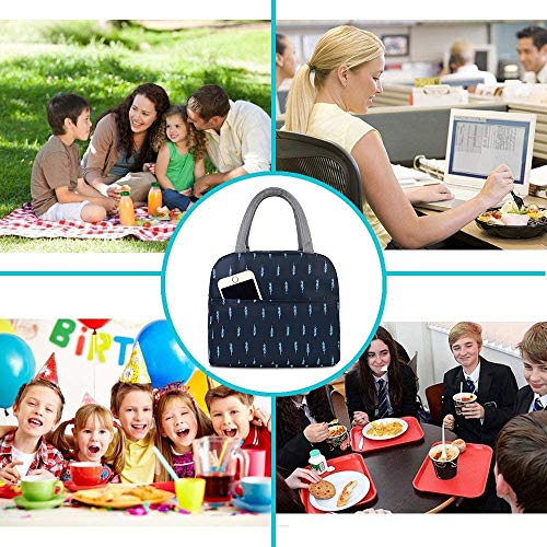 Lunch Bag Reusable Insulated Cooler Tote Box with Front Pocket Zipper Closure for Woman Man Work Picnic or Travel (Navy)