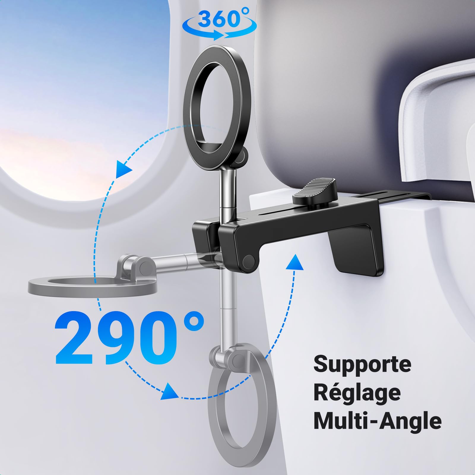 UGREEN Support Téléphone Avion Magnétique, Accessoire de Voyage Universel Portable Pliable Rotation à 360 Degrés Compatible avec MagSafe iPhone 17 Pro Max Air 16 15 14 13 12 Galaxy S25 S24