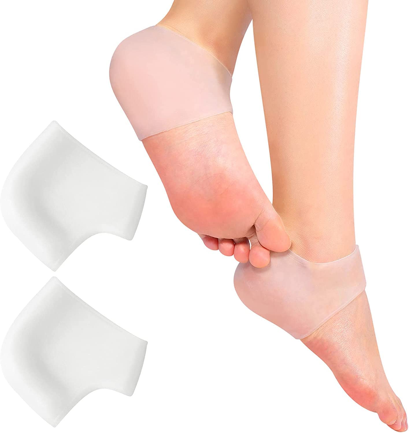 Solette, Cuscinetti in Gel for Talloni, Nuovo Materiale Ideale for dolori al Tallone, secchi e screpolati, tendinite d'Achille, for Uomini Donne(White)