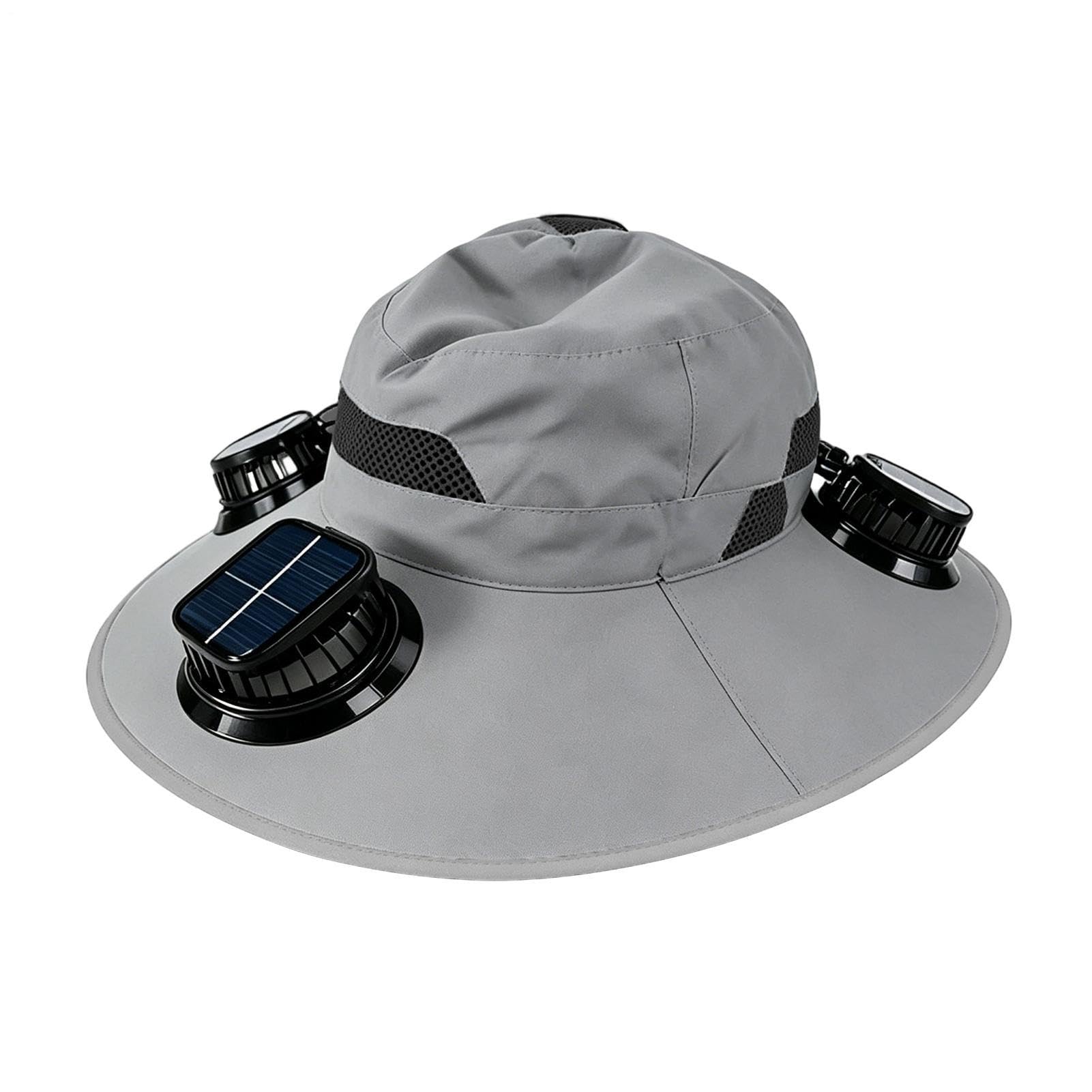 Cappello da sole a ventaglio solare, a tesa larga, cappello da sole per pesca all'aperto, con 3 ventole ad energia solare, protezione UV e ricaricabile