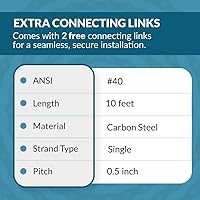 Vista 5 de PGN #40 - Cadena de rodillos de 10 pies + 2 eslabones de conexión gratuitos, cadenas de acero al carbono para bicicletas, mini bicicletas