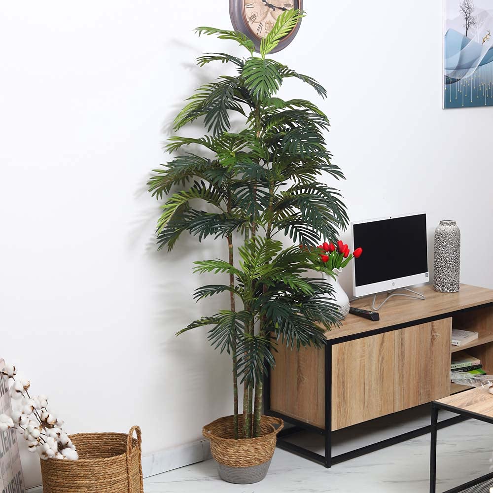 YATAI Artificial Areca Palm Tree With Black Plastic Pot – Artificial Palm Plants For Home Decor – Artificial Tree Outdoor Fake Plants For Balcony – Indoor Plants Artificial Plants Outdoor (1.6 Meters)