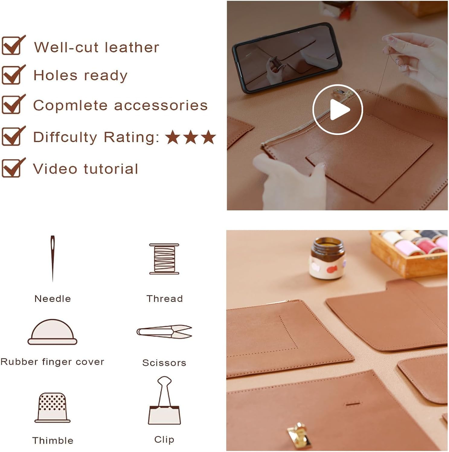 POPSEWING Soft 16 Tote Bag DIY Kit for Girls, Leather Working Kit with Bag Sewing Kits for Shoulder Bag