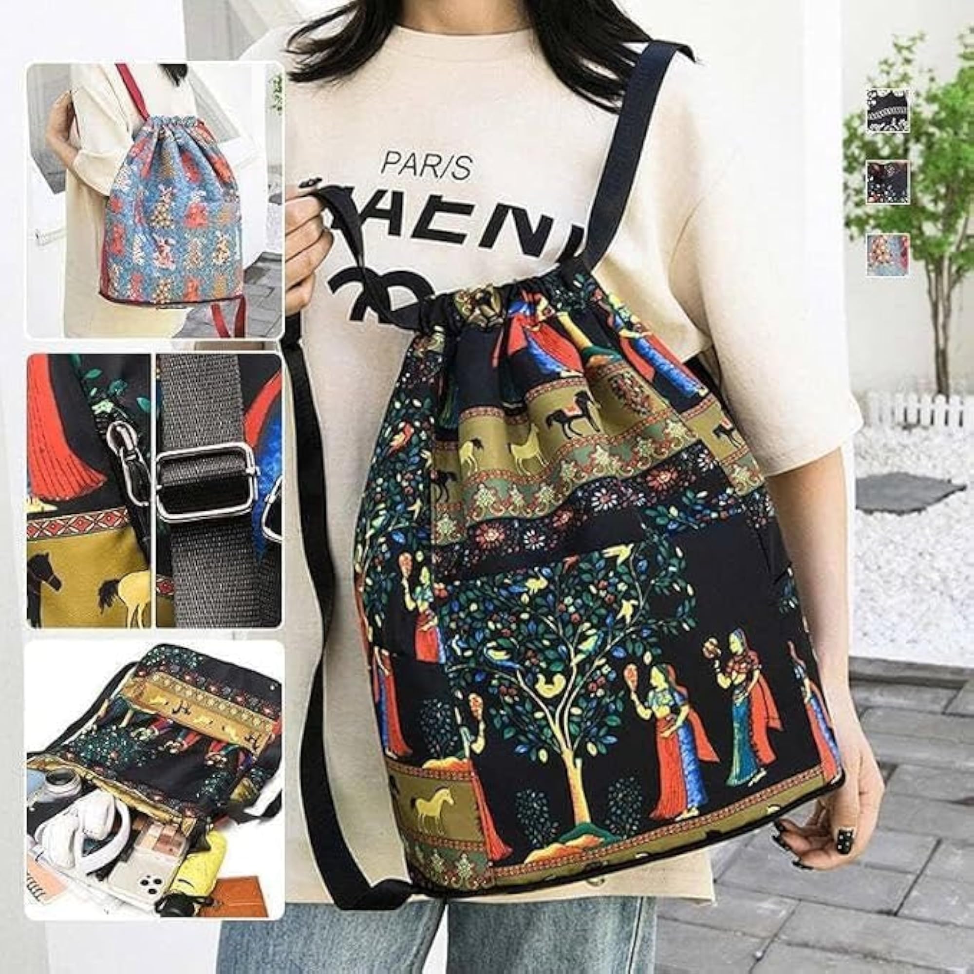 Printed Foldable Backpack, Large Capacity Lightweight Travel Bag