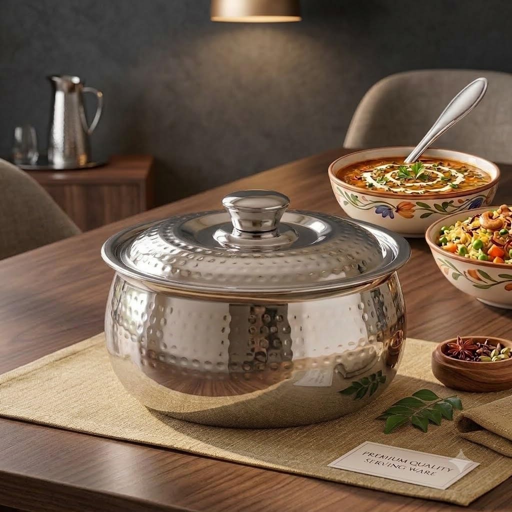 Stainless Steel Casserole 2000ml Hammered Insulated Hot Case Roti Server | 100% Food Safe Roti Server with Self Locking Lid - Retains Heat & Freshness | Rust Resistant & BPA - Free Chapati Casserole-image-27