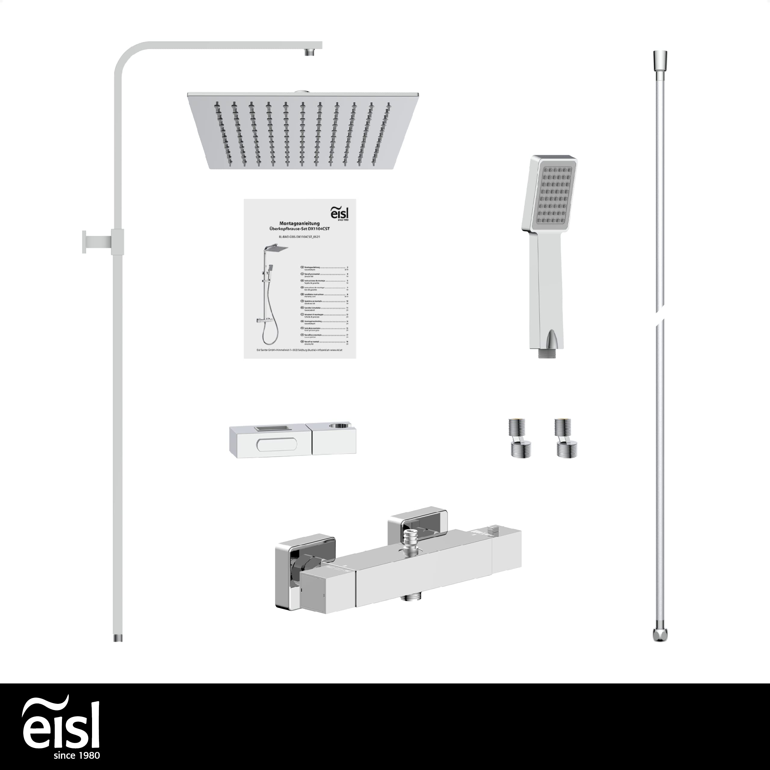 EISL DX1104CST Calvino-Sistema, Set Completo con doccetta Pioggia con Staffa a Parete e termostato, Colonna Doccia, Finitura cromata