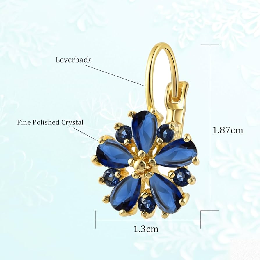 Elaximn Vintage Gold Flower Sapphire Earrings