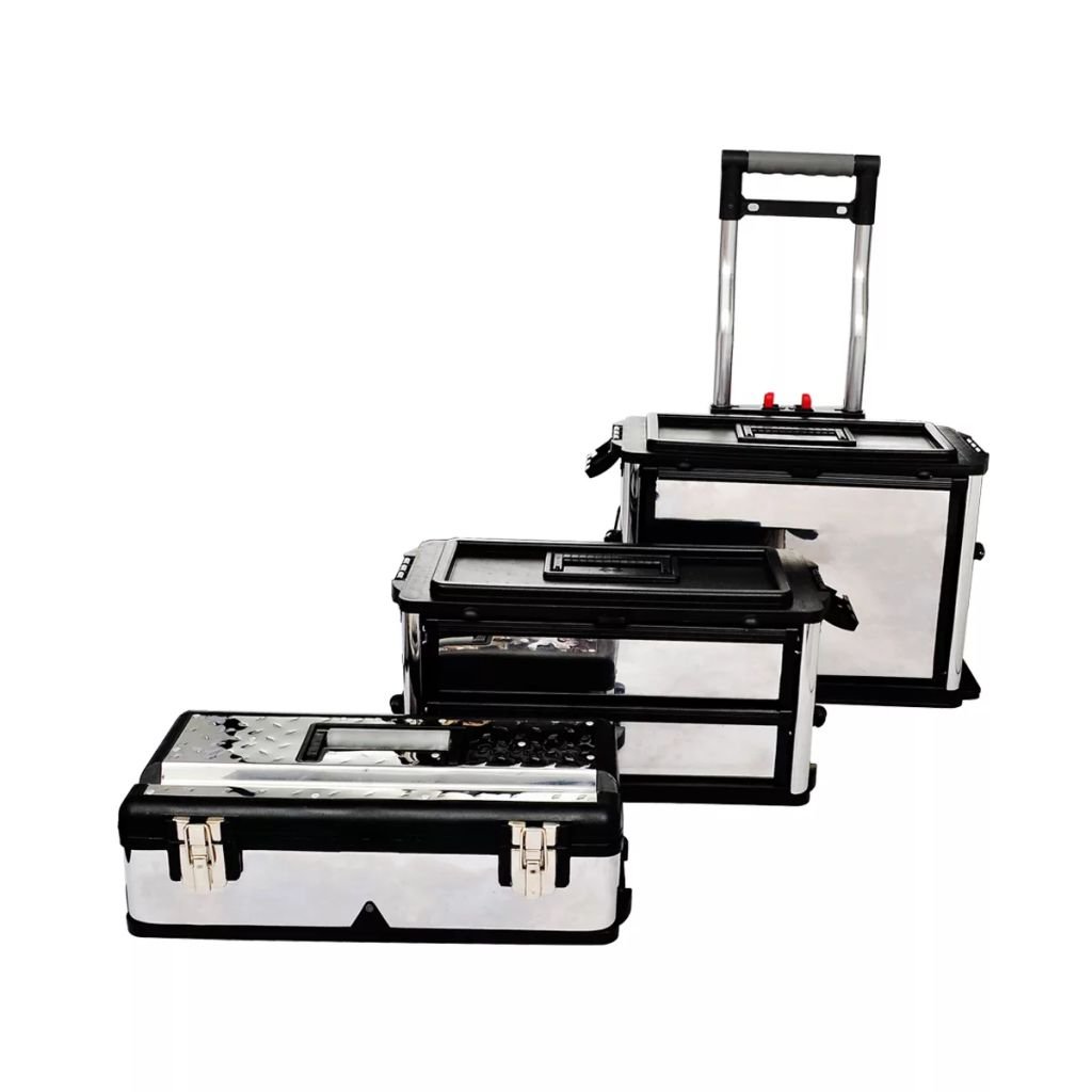 yorten - Caja de Herramientas con Ruedas de 15 cm (56,5 x 35 x 77-92 cm), Color Plateado